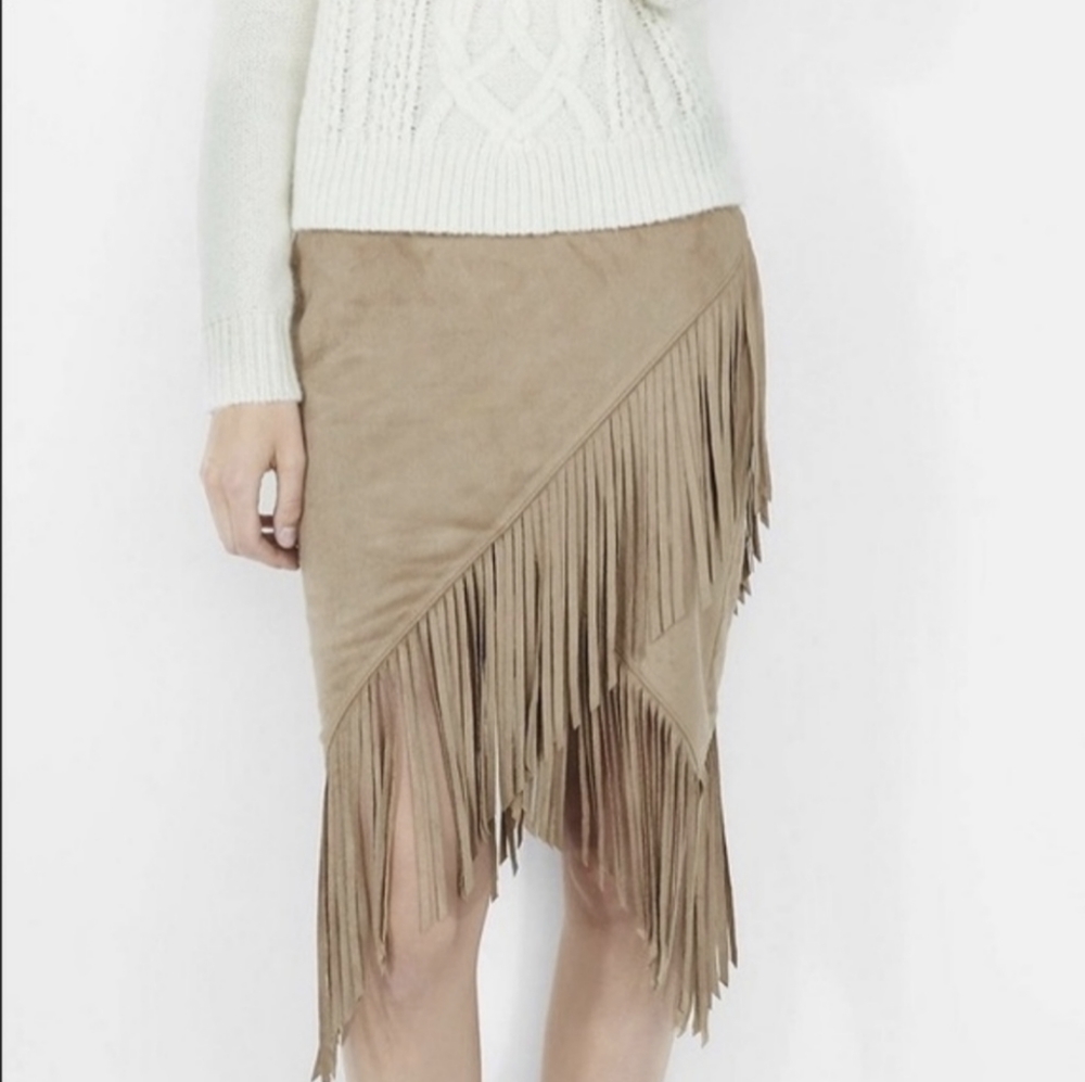 Express Tan Fringe Skirt